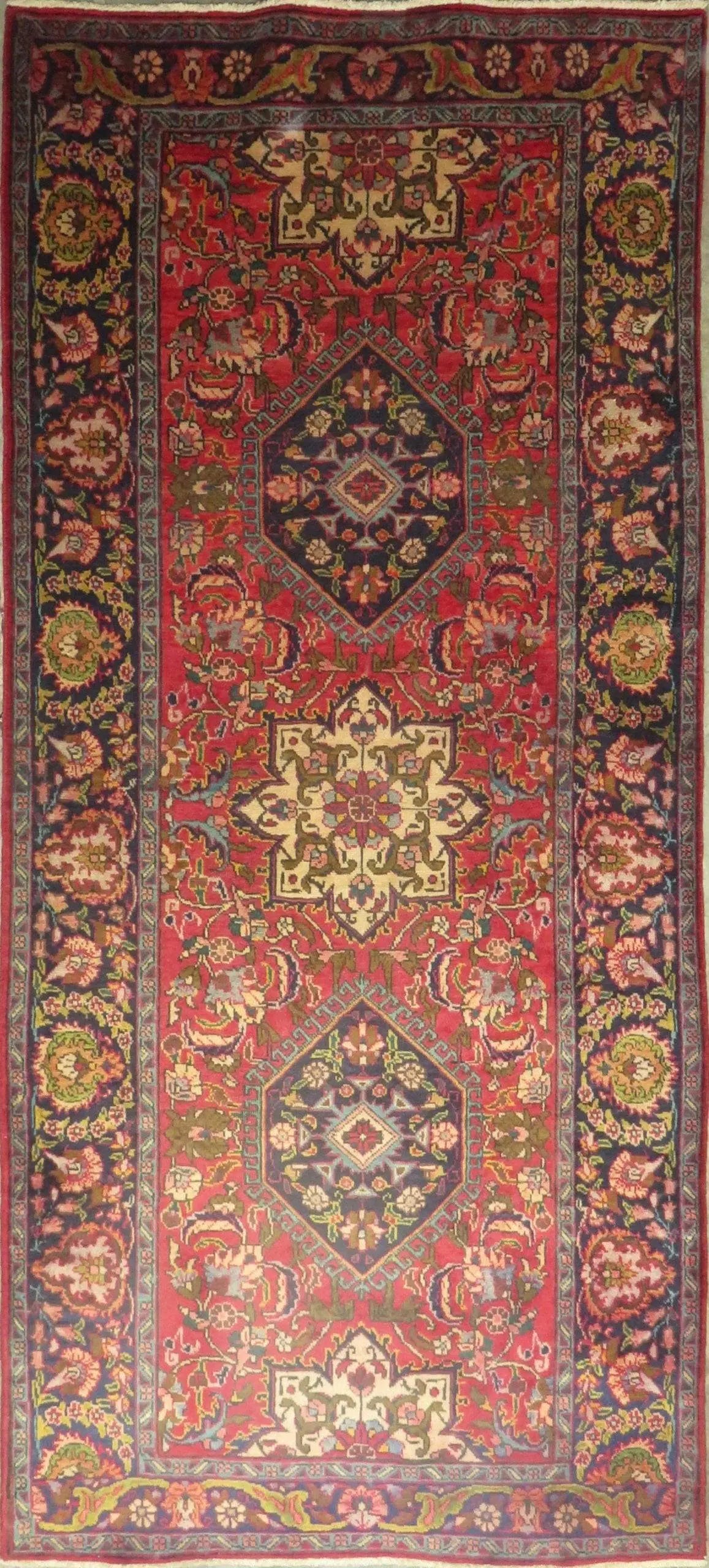 One Of The Kind Hand-Knotted Persian Wool Rug _ Luxurious Vintage Design, 10'3" x 4'5", Artisan Crafted